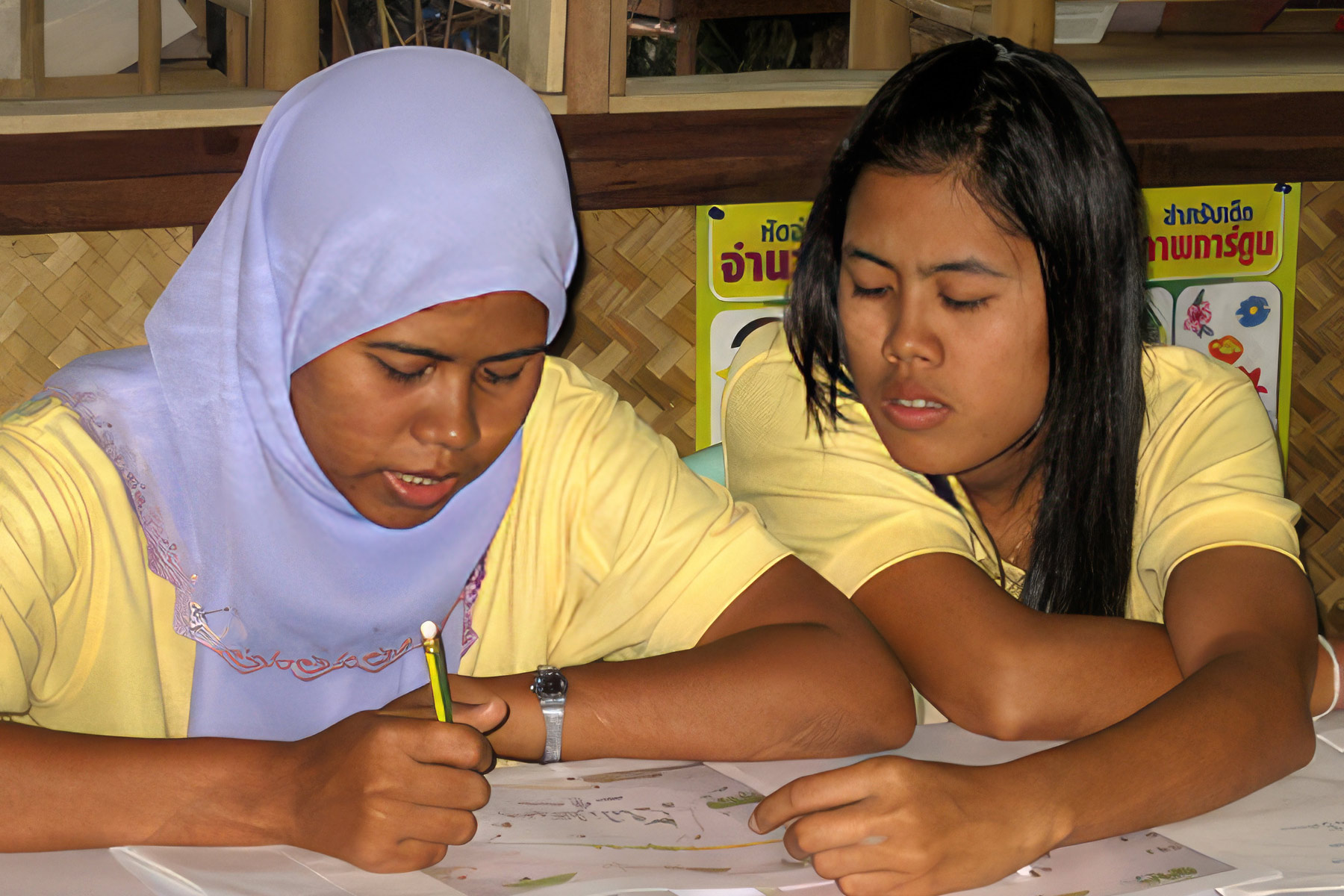 Volunteer teaching at the Khura Buri high school